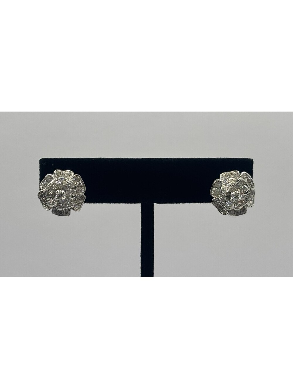 Shy Creation 14K White Gold Natural Diamond Rose Earrings ~1.25 CTW 8g